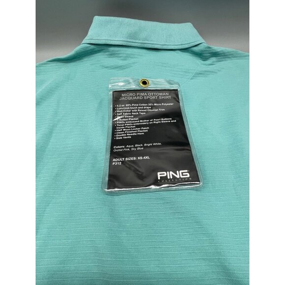 Ping Collection Karsten men's Jacquard sport shirt medium aqua 3 mother of READ - Picture 8 of 9